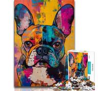 French Bulldog Oil Painting 1000 Pieces Jigsaw Puzzles for Adults And Teens,Staycation Kill Time Every Piece Is Unique - Challenging Family Fun Game (75x50cm)