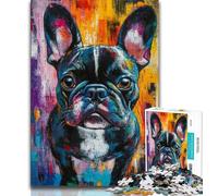 French Bulldog Oil Painting Jigsaw Puzzles for Teenagers,Challenging Game And Family Play with Fully Interlocking Randomly Shaped Pieces (38x26cm)