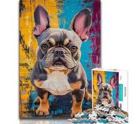 French Bulldog Oil Painting Jigsaws 1000 Pieces for Teenagers,Staycation Kill Time Every Piece Is Unique - Challenging Family Fun Game 38x26cm