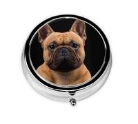 French Bulldog On BlackMeta Pill Box 3 Compartment Medicine Case,Portable Organizer