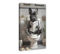 French Bulldog on The Toilet, 3 Canvas Poster Bedroom Decor Landscape Office Room Decor Gift 16x24inch(40x60cm)