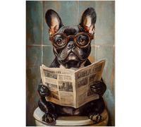 French Bulldog on Toilet Jigsaw Puzzle 1000 Pieces for Adults - Quirky Dog Reading Newpaper with Glasses - Best Dog Bathroom Decor Puzzles