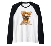 French Bulldog Open Book Reading Dog Lover Graphic Portrait Raglan Baseball Tee