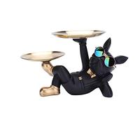French Bulldog Ornaments Creative Cute with 2 Tray Dog Butler Statue Table Crafts Birthday Gifts for Cake Biscuit Key