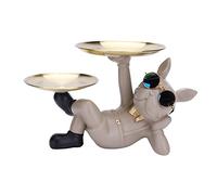 French Bulldog Ornaments Creative Cute with 2 Tray Dog Butler Statue Table Crafts Birthday Gifts for Cake Biscuit Key