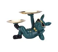 French Bulldog Ornaments Creative Cute with 2 Tray Dog Butler Statue Table Crafts Birthday Gifts for Cake Biscuit Key