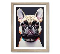 French Bulldog Painting Polygon Framed Wall Art Print A2 Oak