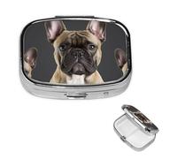 French Bulldog Pill Box 2 Compartment Medicine Pill Organizer Square Pill Case for Purse & Pocket Travel Pillbox Portable Metal Medicine Vitamin Fish Oil Organizer Unique Gift