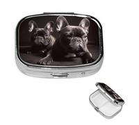 French Bulldog Pill Box 2 Compartment Medicine Pill Organizer Square Pill Case for Purse & Pocket Travel Pillbox Portable Metal Medicine Vitamin Fish Oil Organizer Unique Gift