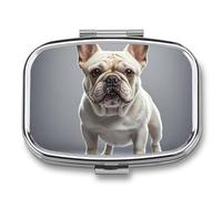 French Bulldog Pill Box 2 Compartment Small Pill Case for Purse Or Pocket Mini Metal Pillcase Medicine Organizer, Square Daily Medicine Container to Hold Vitamins, Fish Oil