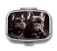 French Bulldog Pill Box - 2 Compartment Travel Pill Organizer with Small Mirror, Portable Pillcase for Pocket & Purse, Cute Square Medicine Case, Weekly Medicine Container