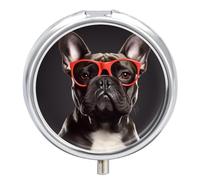 French Bulldog Pill Box, 3 Compartment Small Pill Case Waterproof Travel Pill Organizer for Pocket Or Purse Portable Mini Medicine Tablet Vitamin Holder Pill Case