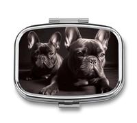French Bulldog Pill Box Elegant Metal Pill Case with 2 Compartments, Slim Portable Medicine Organizer for Purse, Pocket, Travel