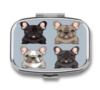 French Bulldog Pill Box Medicine Pill Organizer Small Pill Case Travel Pill Container Portable Pill Case for Pocket 2 Compartment Pill Holder Pill Boxes for Travel