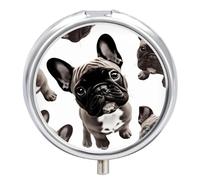 French Bulldog Pill Box Round Portable Small Pill Case Waterproof Travel Pill Box Organizer for Pocket Purse and Daily Convenience