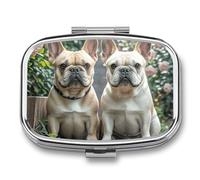 French Bulldog Pill Box, Travel Pill Organizer, 2 Compartments, Weekly Pill Case with Mirror for One Day, Medicine Organizer for Purse, Pocket or