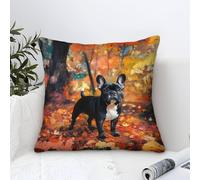French Bulldog Pillow Case Modern Art Decorative,Autumn Forest Pattern Square Cotton Cushion Covers Soft Polyester Throw Pillow Cases for Sofa Patio Home Decor 50x50cm