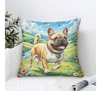 French Bulldog Pillow Cases Modern Art Decorative,Idyllic Natural Scenery Oil Painting Square Cushion Covers Soft Polyester Throw Pillow Cover for Living Room Sofa Outdoor Pillowcases 50x50cm
