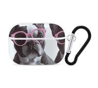 French Bulldog Pink Glasses AirPods Pro Case Cover with Keychain Ring PC Hard Shell Protective Case for AirPods Pro 2nd for Women Men Generation Easy Open Full Drop Protection Cover White-Style