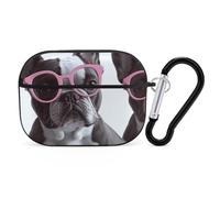 French Bulldog Pink Glasses AirPods Pro Case Cover with Keychain Ring PC Hard Shell Protective Case for AirPods Pro 2nd for Women Men Generation Easy Open Full Drop Protection Cover Black-Style