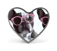 French Bulldog Pink Glasses Buttons Pin Memorial Boutonniere for Wedding Groom Bride, Customize Lapel Heart Pin for Christmas, Men Women Costume Decorative Fashionable Brooches