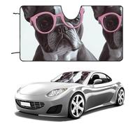 French Bulldog Pink Glasses Car Windshield Sun Shade Keep Car Interior Cool 51"x28" Folding Front Window Sun Shade, Heat Shield for SUV, Truck, Blocks UV