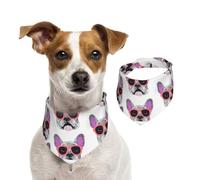 French Bulldog Pink Glasses Dog Bandanas,Summer Bandanas for Dogs Washable Adjustable Dog Triangle Scarf Bibs Cute Pet Bibs for Medium Large Dogs Puppy and Cats Large