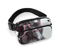 French Bulldog Pink Glasses Fanny Pack for Women Men Waist Bag Belt Bag Adjustable Casual Bag for Travel Sports Hiking, white, 7.9x5.1inches
