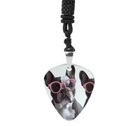 French Bulldog Pink Glasses Guitar Pick Necklace Exquisite Titanium Steel Personalized Necklaces Cool Pendant Necklaces Fashion Guitar Pick Holder Necklace Unique Gifts for Adult
