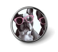 French Bulldog Pink Glasses Round Badge Cute Enamel Lapel Pin Brooches Button Pin Personalized Clothing Decoration Unisex Badge Holder Hats Bags Shirts Decor