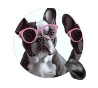 French Bulldog Pink Glasses Round Mouse Pad Smooth Glide Gaming Mousepad Extra Density Portable Comfortable Mouse Mat for Desk, Home, Office 7.8x7.8 Inches