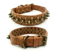 French Bulldog Pitbull Dogs Collar Retro Golden Rivet Studded Leather Pet Collar for Small Medium Large Dogs Spiked Neck Strap