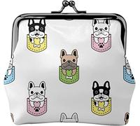 French Bulldog Pocket Vector Women's Leather Coin Purse, Small Change Pouch with Kiss-Lock Clasp Closure Buckle Wallet for Girl Gift