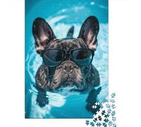French Bulldog Pool Summer 1000 Piece Jigsaw Puzzle, 70x50cm/1000pcs, for Adults, White Cardboard Pieces, Screen-Free Leisure And Time at Home