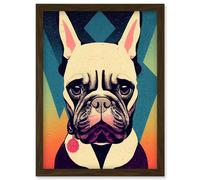French Bulldog Portrait Geometric Pastel Modern Illustration Artwork Framed Wall Art Print A4 Artery8 Brown One Size