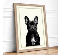 French Bulldog Portrait Modern Framed Wall Art Print A3 (42×29.7cm) Oak, Wall Decor for Living Room, Bedroom, Office & Home, Ready to Hang, Art Gift
