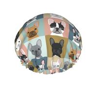 French Bulldog Portraits Pattern Dog Double Layer Elastic Waterproof Shower Cap Reusable Bath Cap