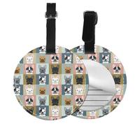 French Bulldog Portraits Pattern Dog,Luggage Tags Pu Leather Name Tag Travel Suitcase Identifier ID Tags Durable Baggage Label 2 pcs