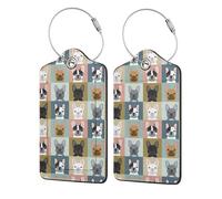 French Bulldog Portraits Pattern Dog,Luggage Tags Pu Leather Name Tag Travel Suitcase Identifier ID Tags Durable Luggage Label 2 pcs