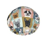 French Bulldog Portraits Pattern Dog,Shower Cap Nightcap Double Layer Waterproof Elastic Bath Cap Reusable Hair Cap