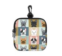 French Bulldog Portraits Pattern Dog, Square Zipper Storage Bag, Neoprene Coin Purse, Small Wallets, Change Pouch, Change Purse