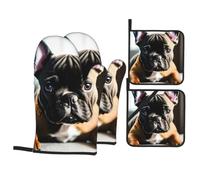 French Bulldog Print 4-Piece Set Oven Microwaving Waterproof Kitchen Gloves Baking Grilling Gifting