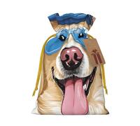 French Bulldog Print Christmas Burlap Drawstring Gift Bags Reusable Gift Bags, Holiday Packaging With Rustic Charm