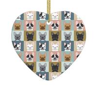 French Bulldog Print Doublesided Decor Heart-Shaped Ceramic Christmas Ornament Xmas Party Ornaments