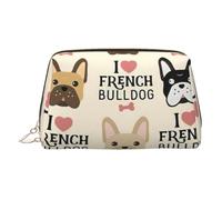 French Bulldog Print Leather Cosmetic Pouch, Leather Makeup Bag for Purse with Top Zip Closure Stylish Toiletry Bag