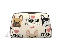 French Bulldog Print Leather Cosmetic Pouch, Leather Makeup Bag for Purse with Top Zip Closure Stylish Toiletry Bag