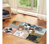 French Bulldog Print Pet Food Mat Absorbent Non Slip PU Leather Feeding Mat for Dogs Cats Rubber Bottom
