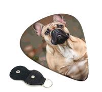 French Bulldog Print Printed Guitar Picks, 6 Pack with Leather Keychain Pick Holder - 0.46mm, 0.71mm, 0.96mm Assorted Thickness for Acoustic Ukulele, Electric Guitar, Acoustic Guitar, Bass