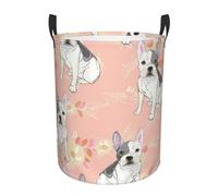 French Bulldog Print Printing Comfy Circular Standable Laundry Hamper With Handles,Perfect For Bedroom,Storage,Home Decor