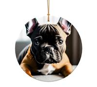 French Bulldog Print Round Flat Hanging Ornaments for Christmas Winter New Year Party Hanging Decorations